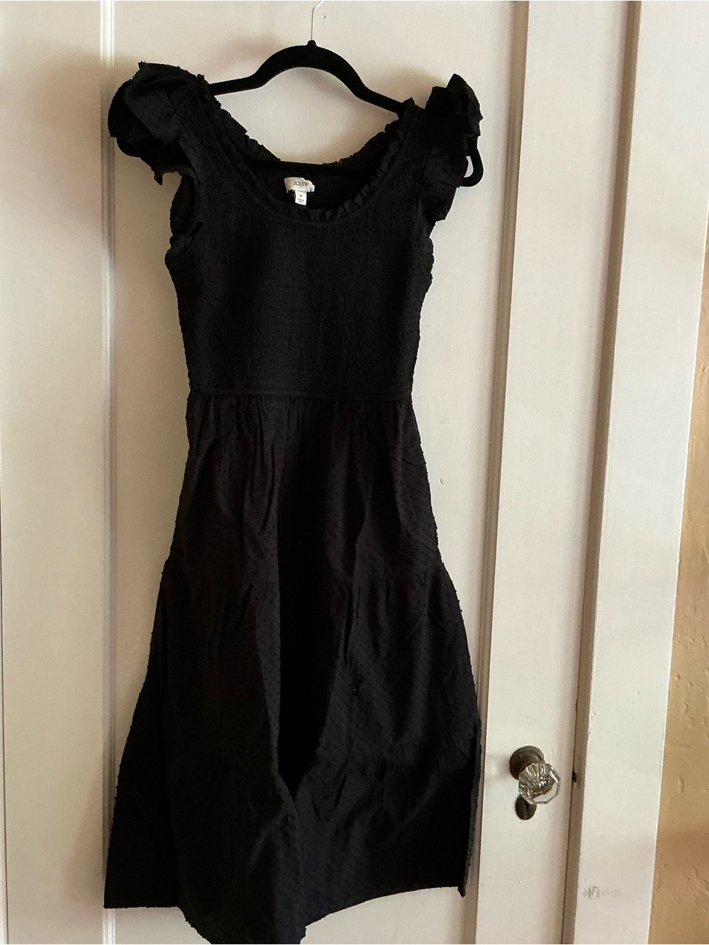 J Crew ruffled sleeve black cotton dress NWT